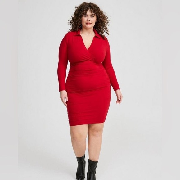 TORRID Red Valentines Mini Jersey Long Sleeve Collar Surplice Dress 4X - Picture 1 of 3